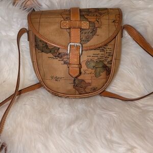 World Map Print Brown Crossbody Bag